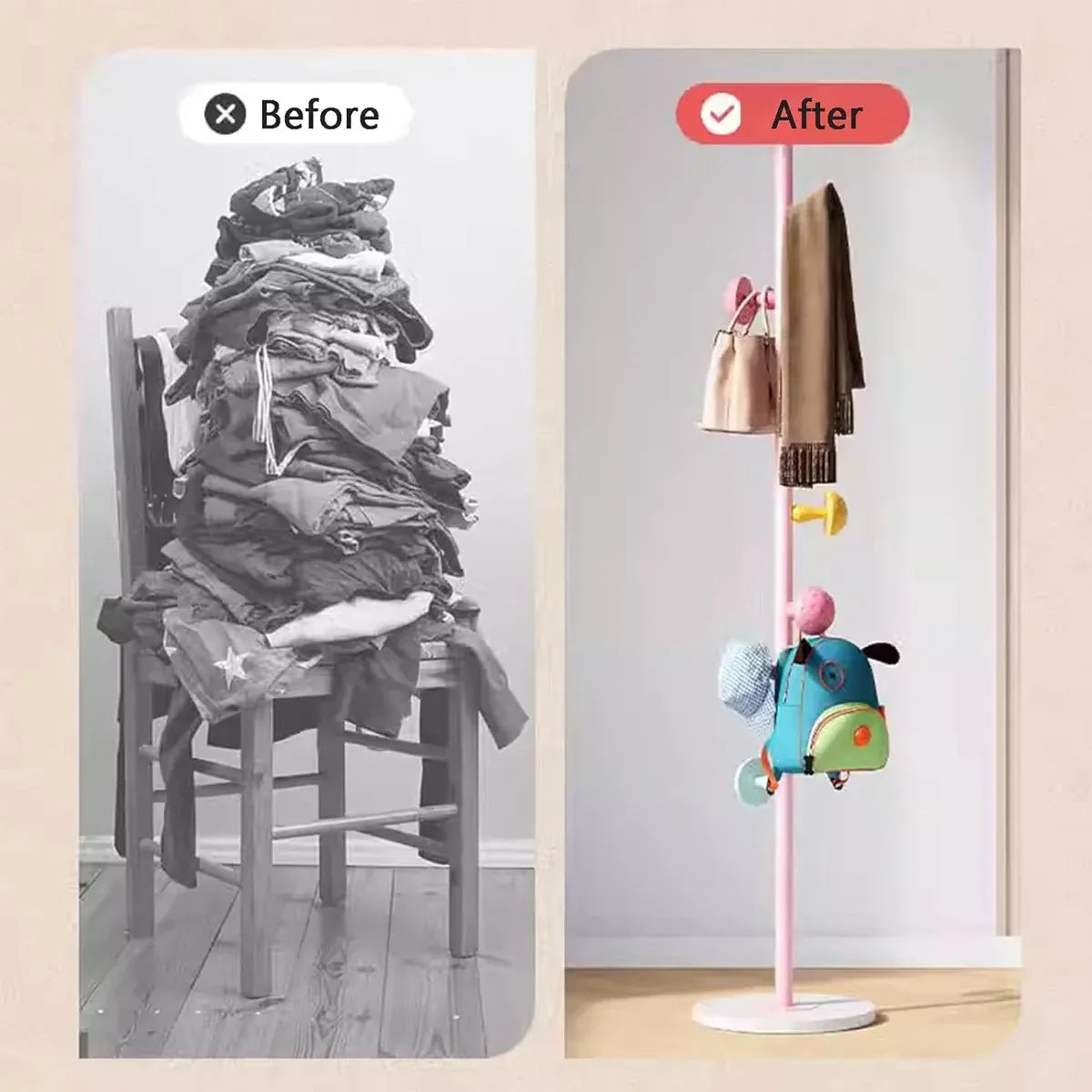 Cartoon Mushroom Floor-Standing Coat Rack High-Carbon Steel Bedroom Organiser