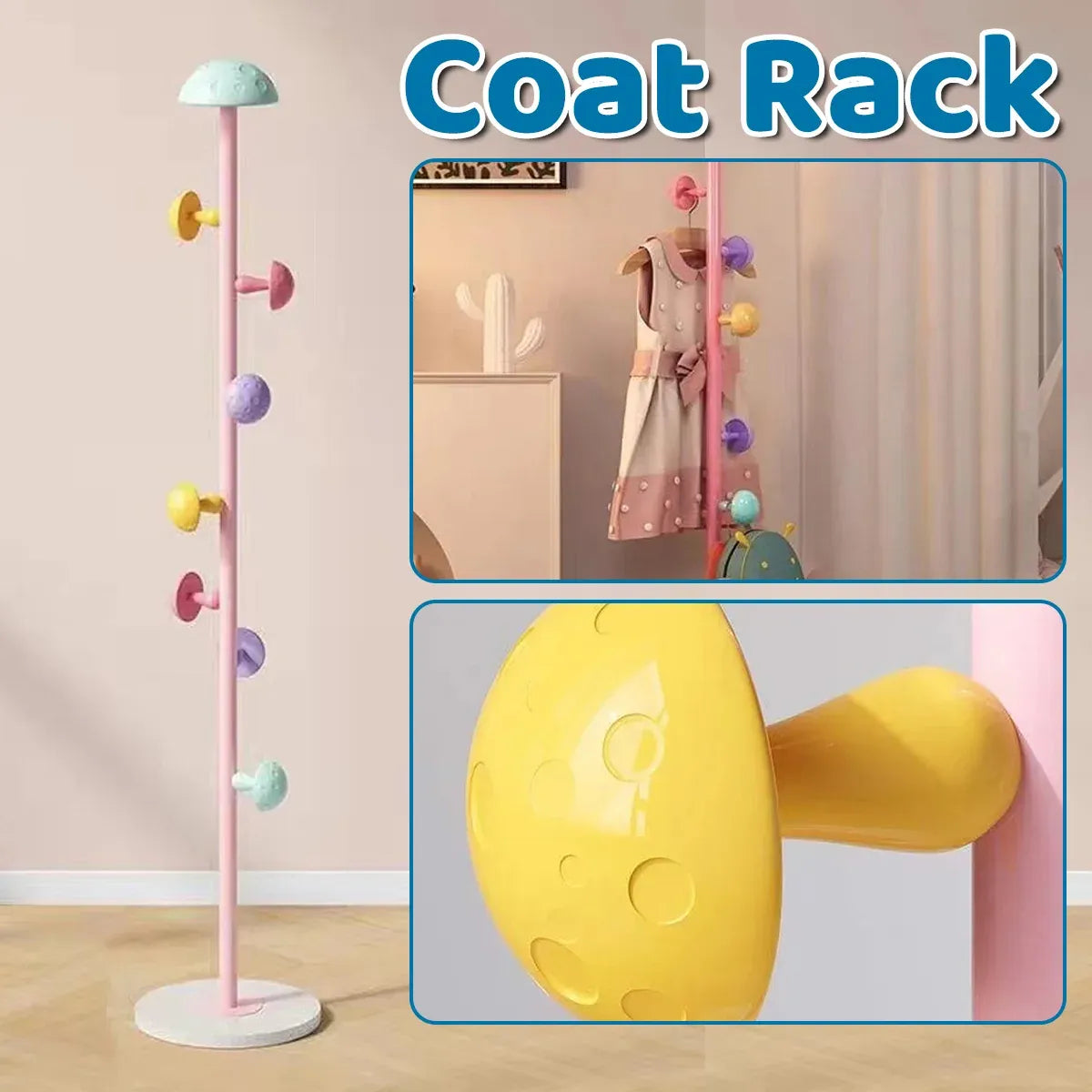 Cartoon Mushroom Floor-Standing Coat Rack High-Carbon Steel Bedroom Organiser