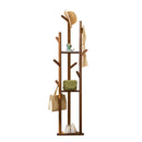 Bamboo Floor-Standing Clothes Rack with 8 Hooks Space Saving for Clothes Hat Bag