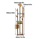 Bamboo Floor-Standing Clothes Rack with 8 Hooks Space Saving for Clothes Hat Bag