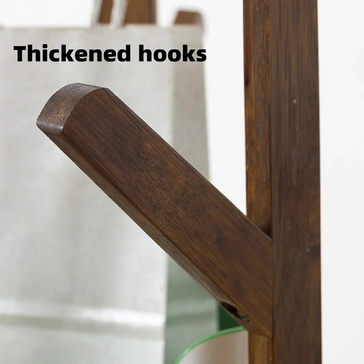 Bamboo Floor-Standing Clothes Rack with 8 Hooks Space Saving for Clothes Hat Bag