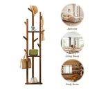 Bamboo Floor-Standing Clothes Rack with 8 Hooks Space Saving for Clothes Hat Bag