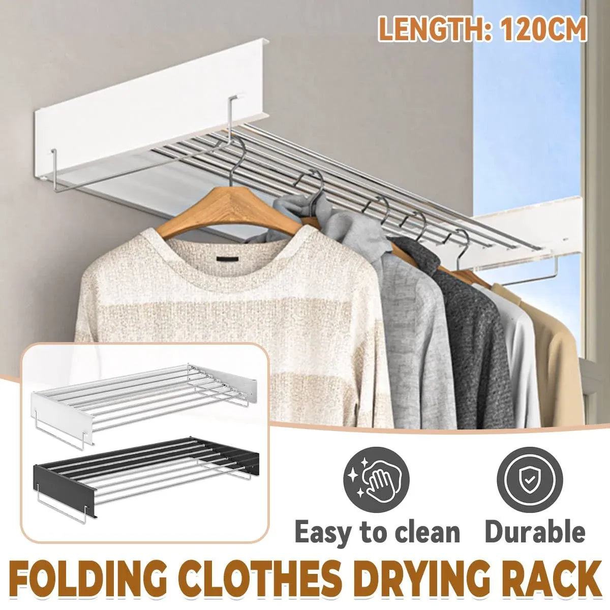 Invisible Wall Mounted Indoor Foldable Clothes Drying Rack Space Saving Home - Black