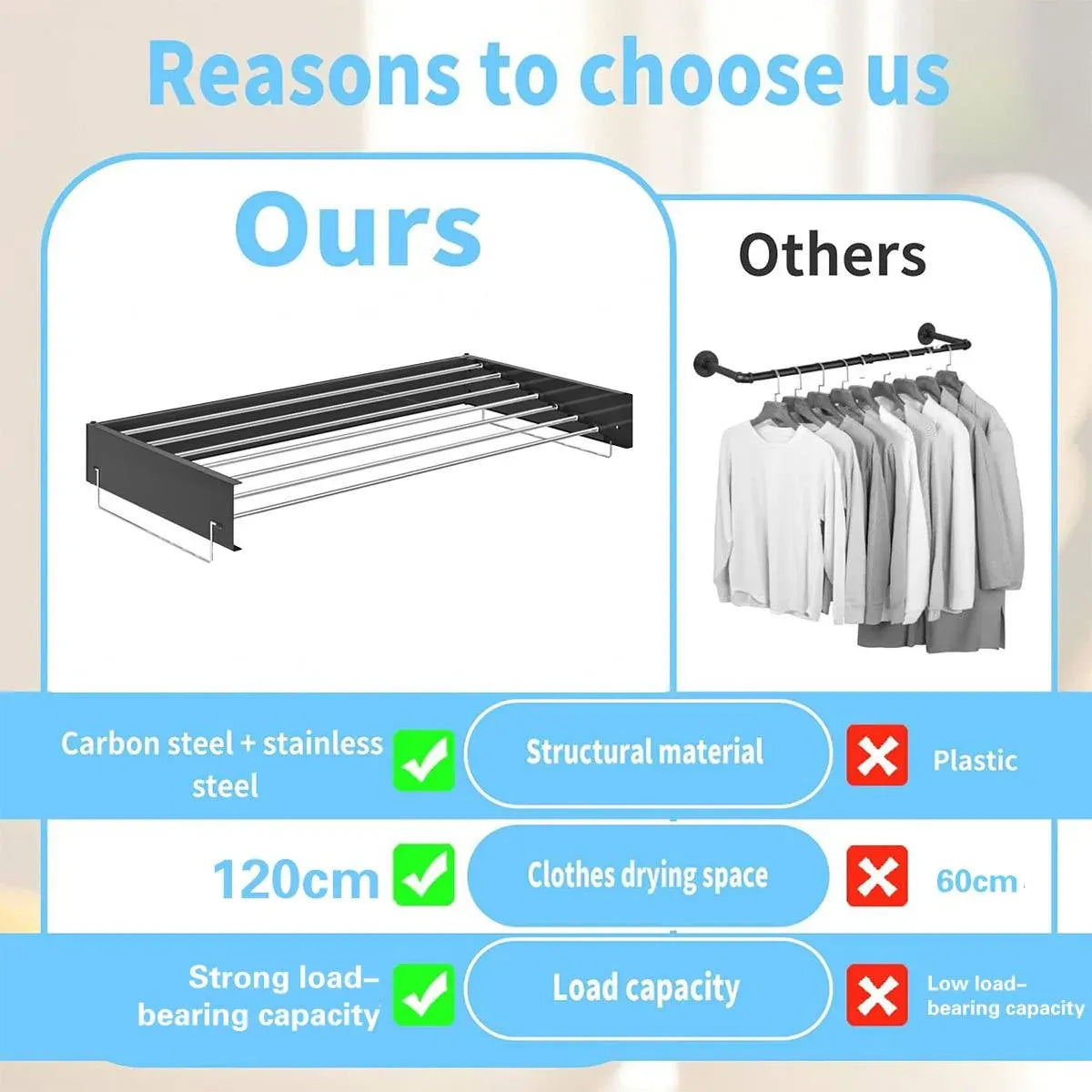 Invisible Wall Mounted Indoor Foldable Clothes Drying Rack Space Saving Home - White