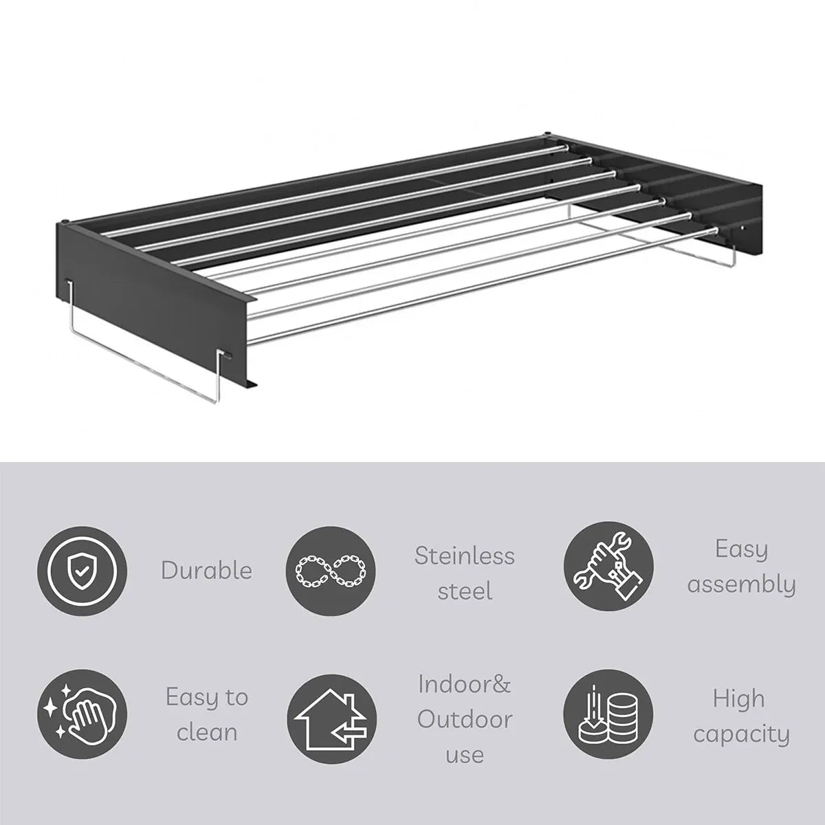 Invisible Wall Mounted Indoor Foldable Clothes Drying Rack Space Saving Home - White