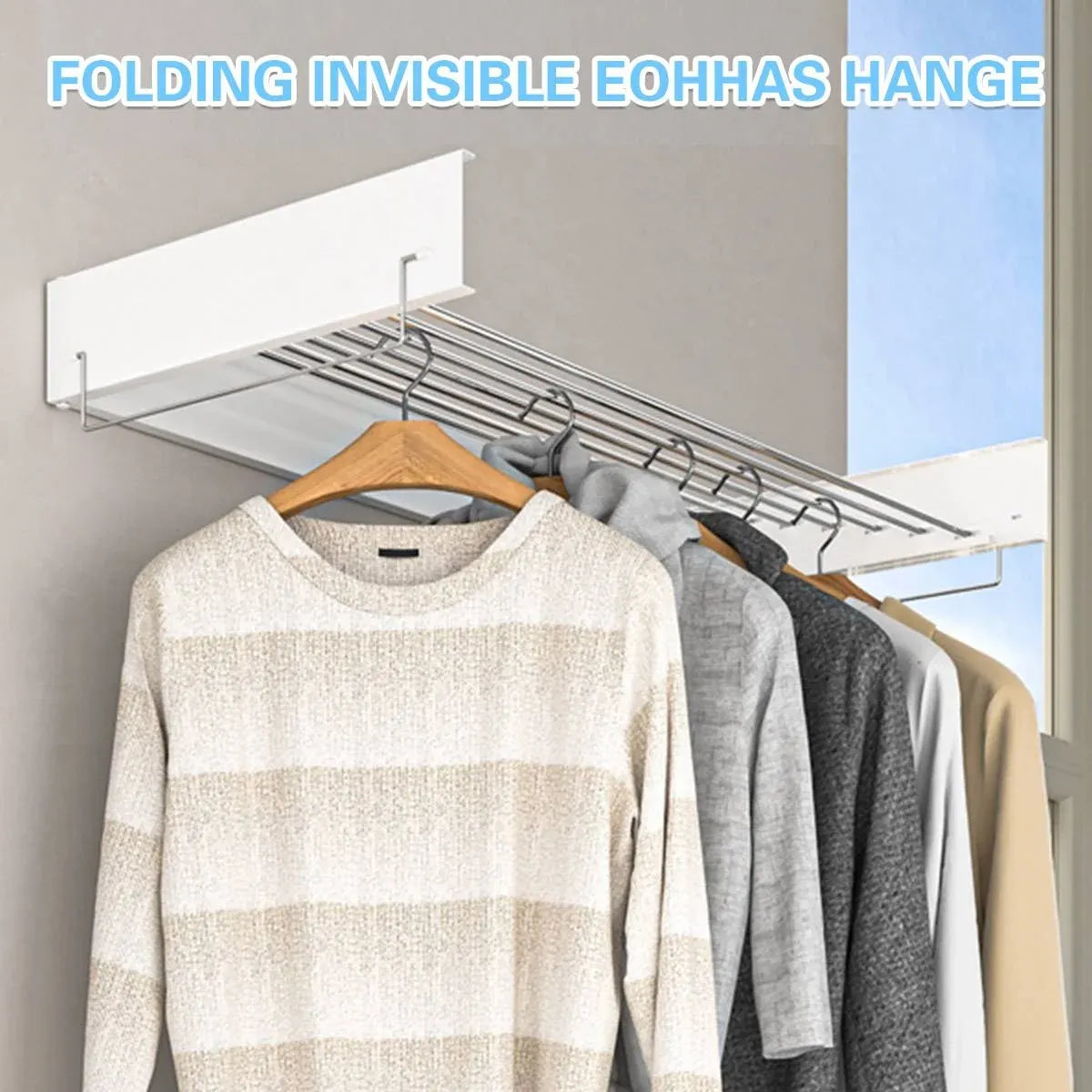 Invisible Wall Mounted Indoor Foldable Clothes Drying Rack Space Saving Home - White