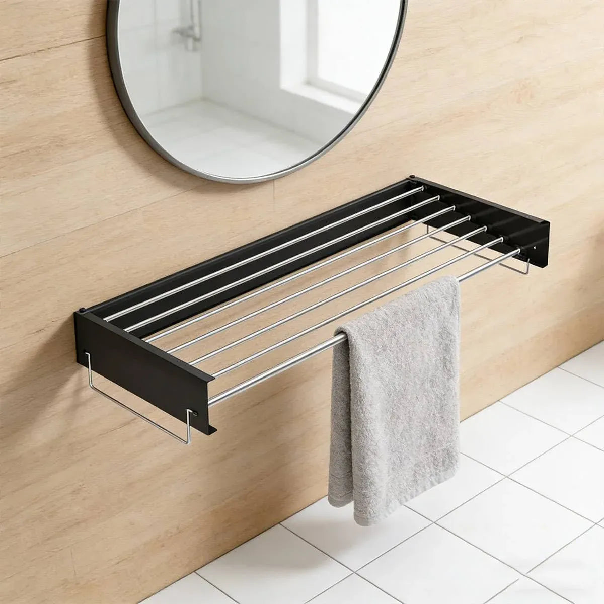 Invisible Wall Mounted Indoor Foldable Clothes Drying Rack Space Saving Home - White