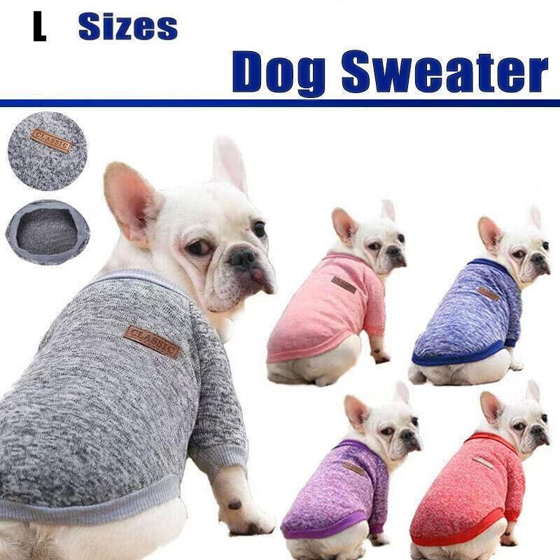 L Size Cute Pet Dog Warm Jumper Sweater Clothes Cat Knitted Coat Winter - Grey