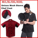 Red Unisex Mesh Sleeve Chef Coat Jacket Restaurant Hotel Cook Short Uniform - 3XL