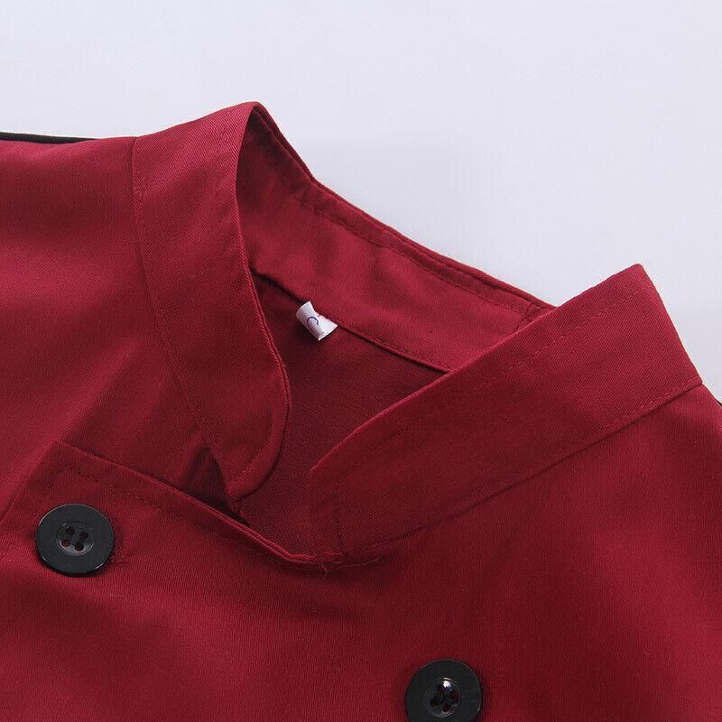 Red Unisex Mesh Sleeve Chef Coat Jacket Restaurant Hotel Cook Short Uniform - XL