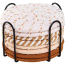 8PCS Round Cotton Woven Coaster Heat Resistant Thick Insulation Dining Table Mat - Brown
