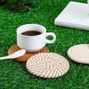 8PCS Round Cotton Woven Coaster Heat Resistant Thick Insulation Dining Table Mat - Brown