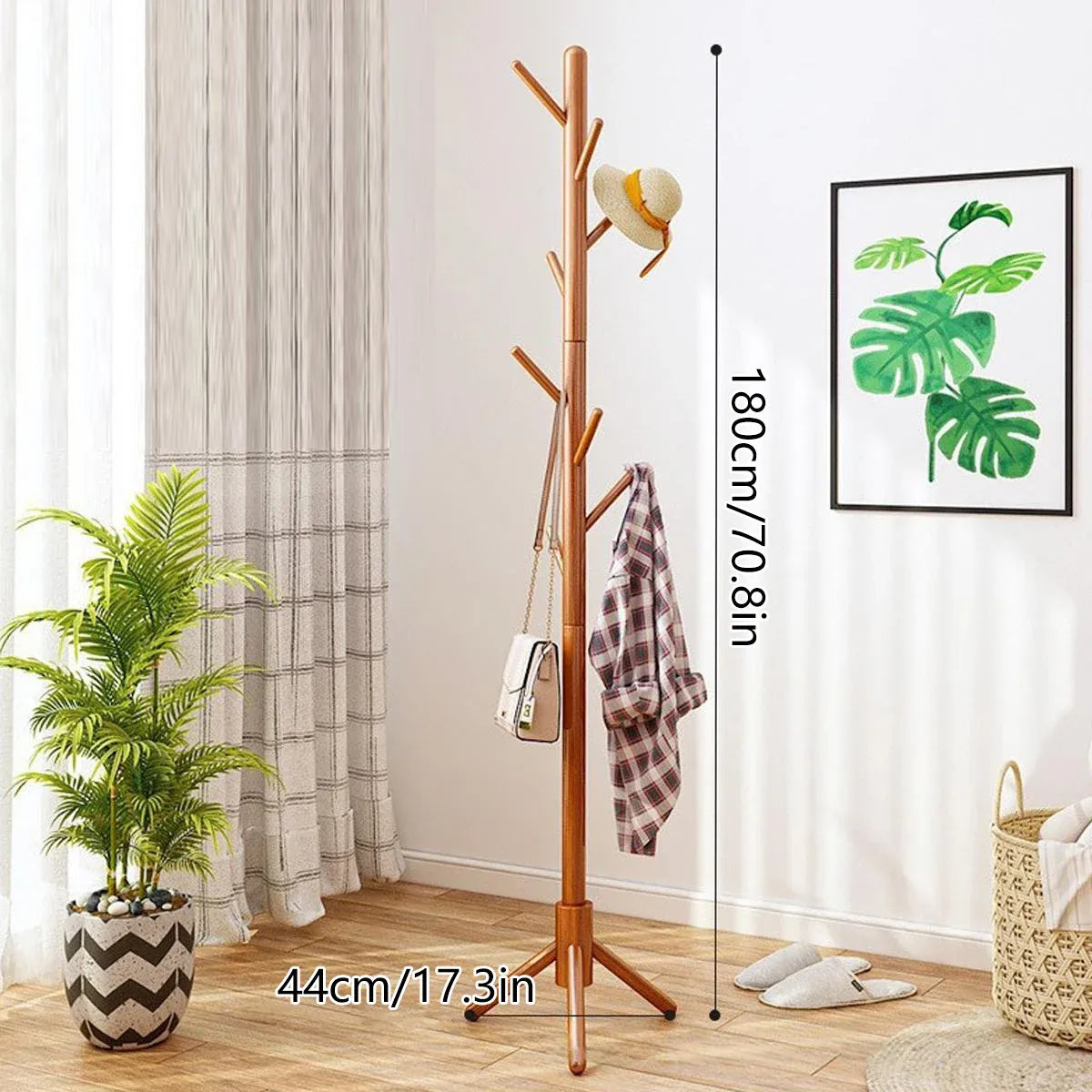 Coat Rack Hat Bag Stand Tree Clothes Hanger Umbrella Holder 8 Hooks Organizers
