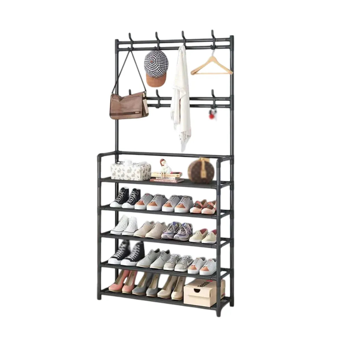 Combined Hat Shoe Coat Rack All in One Entryway Shoe Stand Clothes Hanger