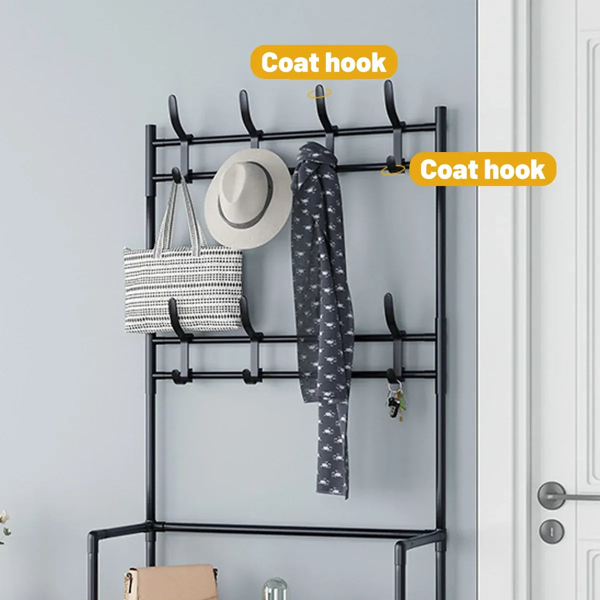 Combined Hat Shoe Coat Rack All in One Entryway Shoe Stand Clothes Hanger