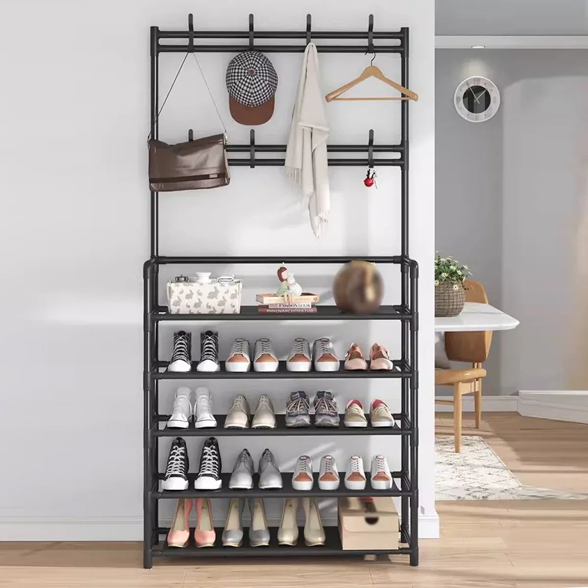 Combined Hat Shoe Coat Rack All in One Entryway Shoe Stand Clothes Hanger