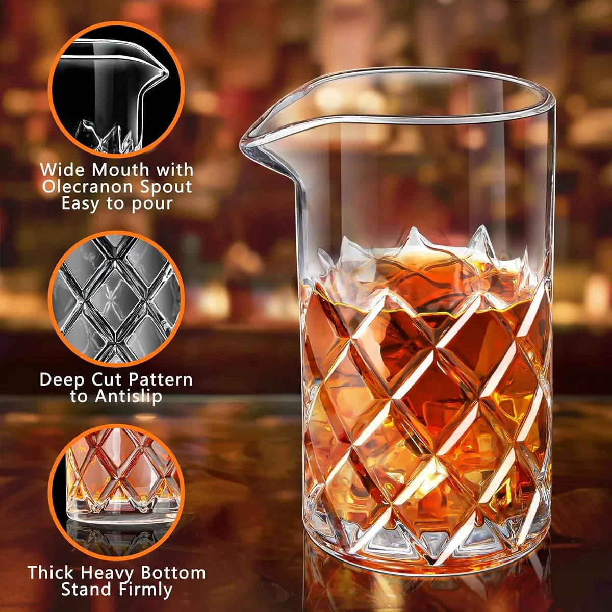 600ml Glass Crystal Cocktail Mixing Cup Bar Tools with Stainless Steel Stirrer