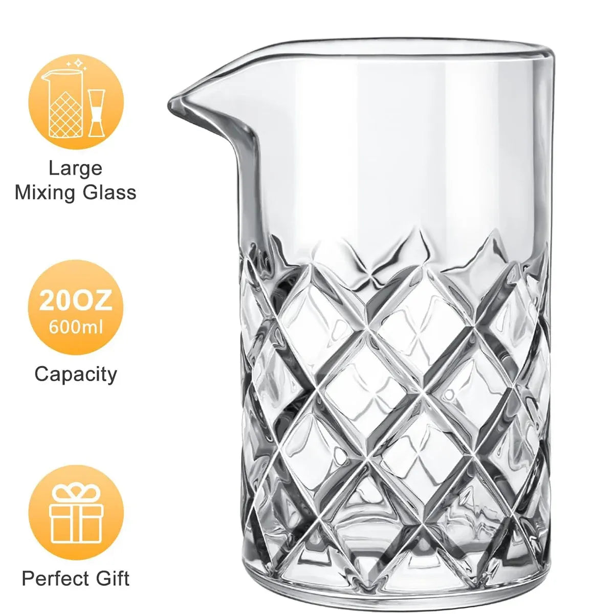 600ml Glass Crystal Cocktail Mixing Cup Bar Tools with Stainless Steel Stirrer
