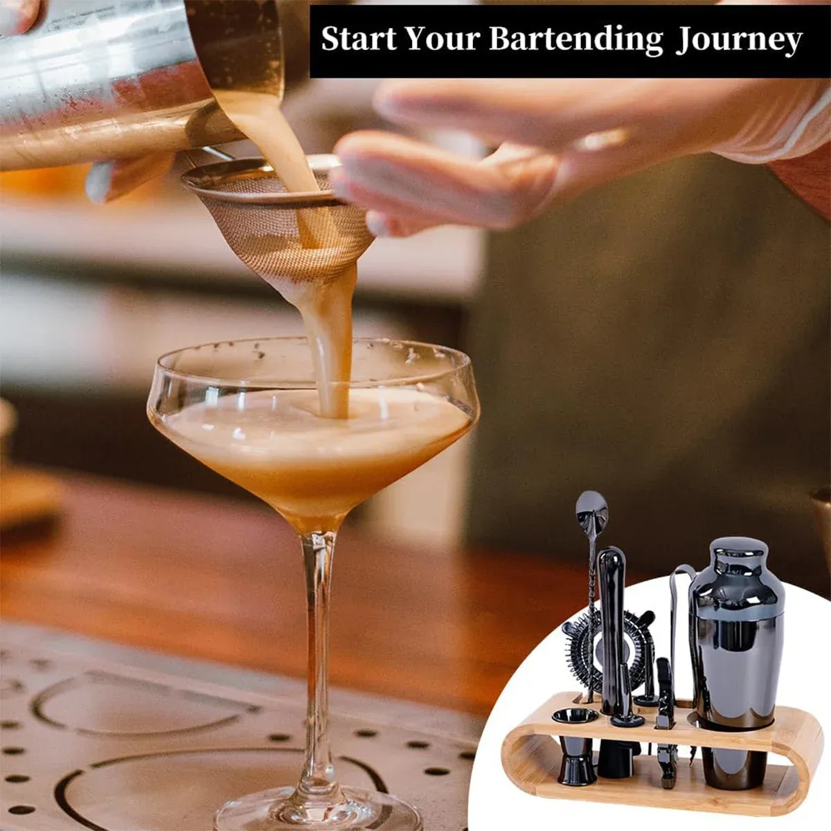 Cocktail Shaker Set Bar Tools Stainless Steel Mixing Glasses Drink Shaker Cups - Silver