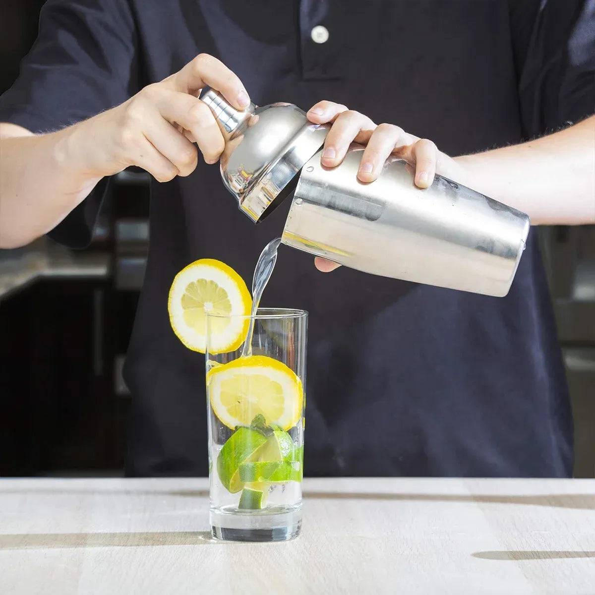 Cocktail Shaker Set Bar Tools Stainless Steel Mixing Glasses Drink Shaker Cups - Silver