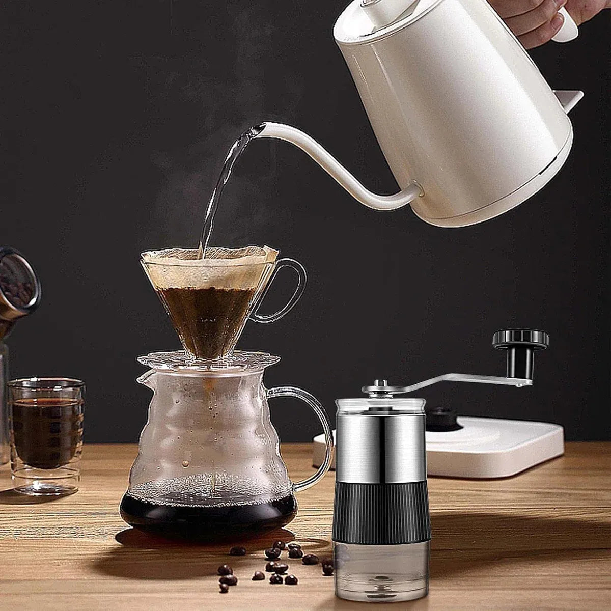 Small Manual Coffee Grinder Beans Nuts Adjustable Conical Ceramic Burr Grinder