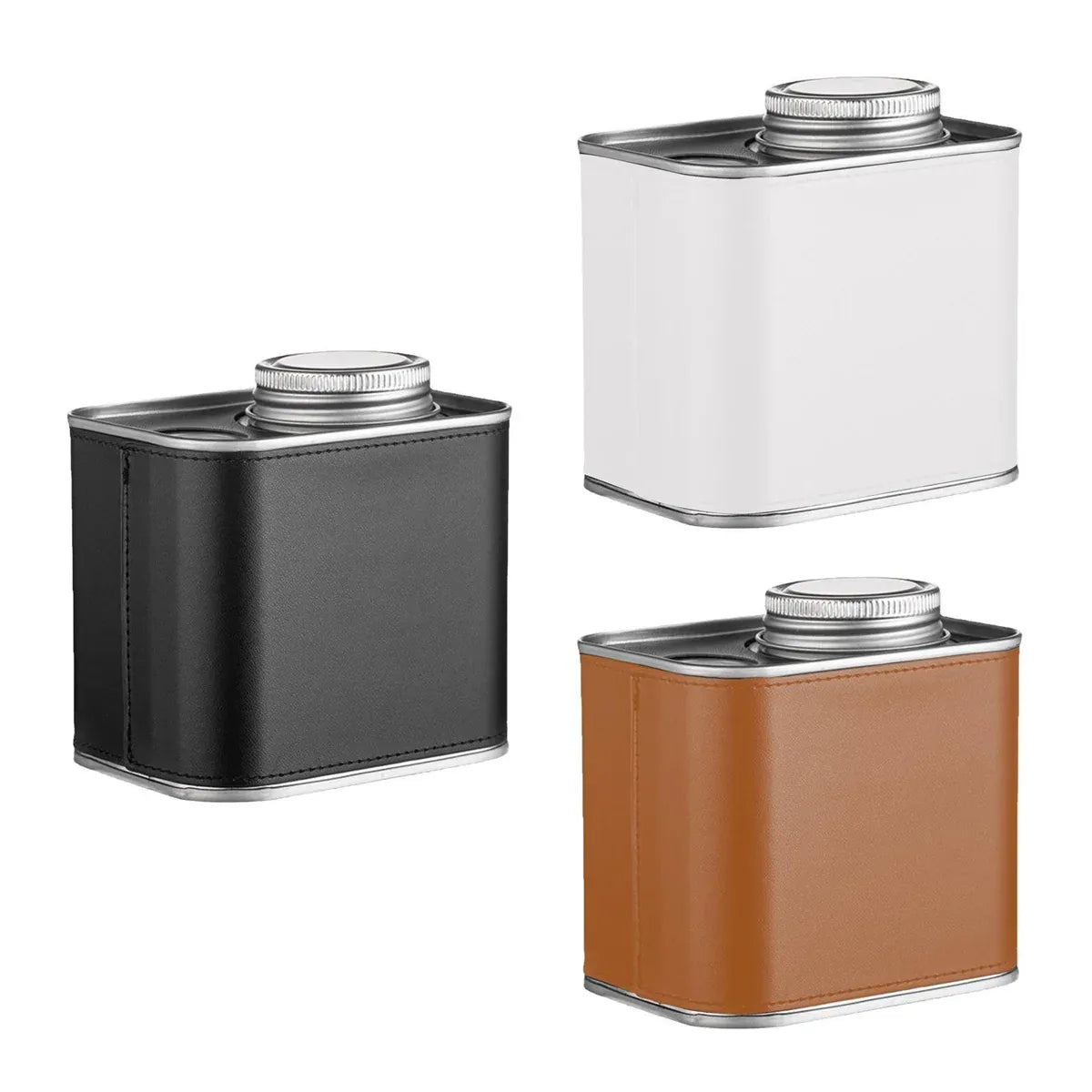 Airtight Coffee Canister Storage Jar Pour Valve Leather 9.6 x 7 x 9.3cm - Black