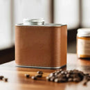 Airtight Coffee Canister Storage Jar Pour Valve Leather 9.6 x 7 x 9.3cm - Black