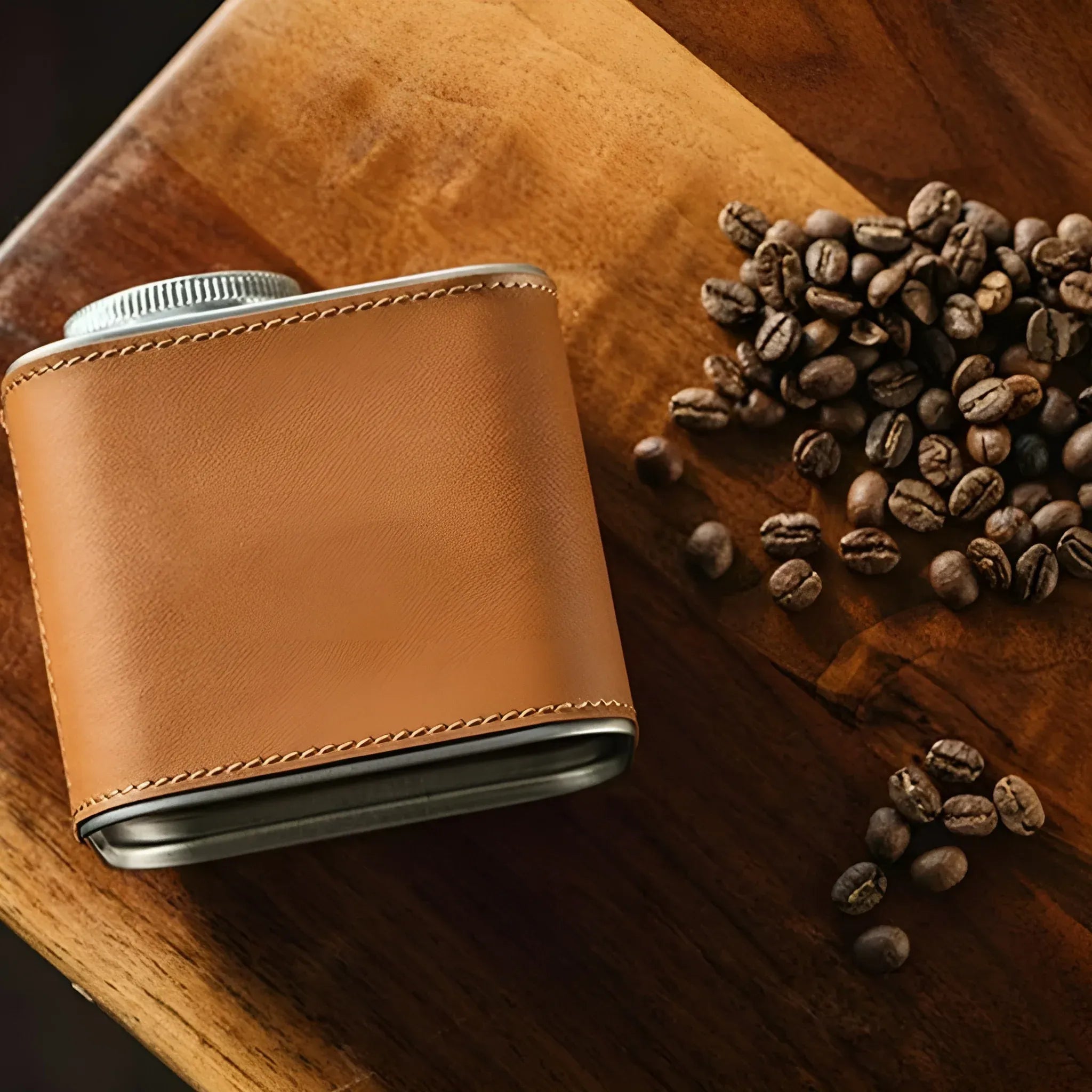 Airtight Coffee Canister Storage Jar Pour Valve Leather 9.6 x 7 x 9.3cm - Brown