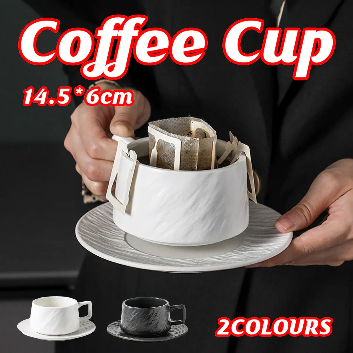 Ceramic Coffee Cup and Saucer Set Simple Tea Mug Breakfast Drinkware Household - Black