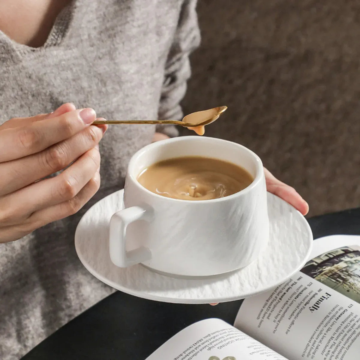 Ceramic Coffee Cup and Saucer Set Simple Tea Mug Breakfast Drinkware Household - Black