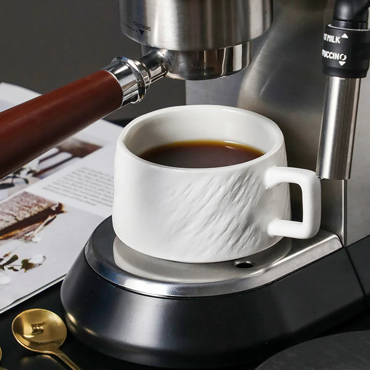 Ceramic Coffee Cup and Saucer Set Simple Tea Mug Breakfast Drinkware Household - Black