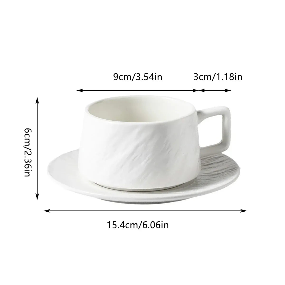 Ceramic Coffee Cup and Saucer Set Simple Tea Mug Breakfast Drinkware Household - White