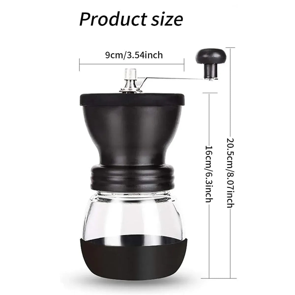 Manual Coffee Bean Grinder Glass Hand Crank Portable Grinding Mill for Home Use