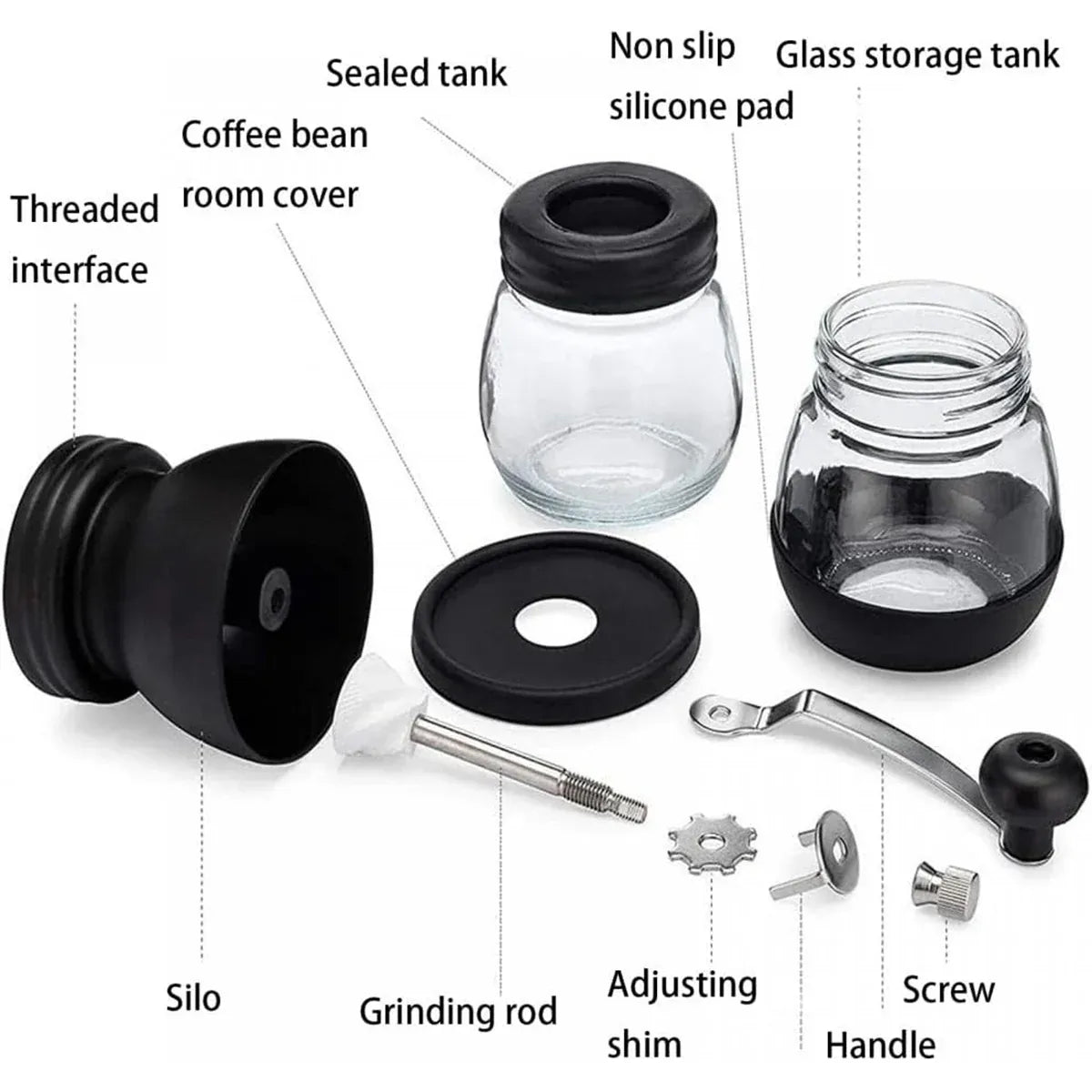 Manual Coffee Bean Grinder Glass Hand Crank Portable Grinding Mill for Home Use