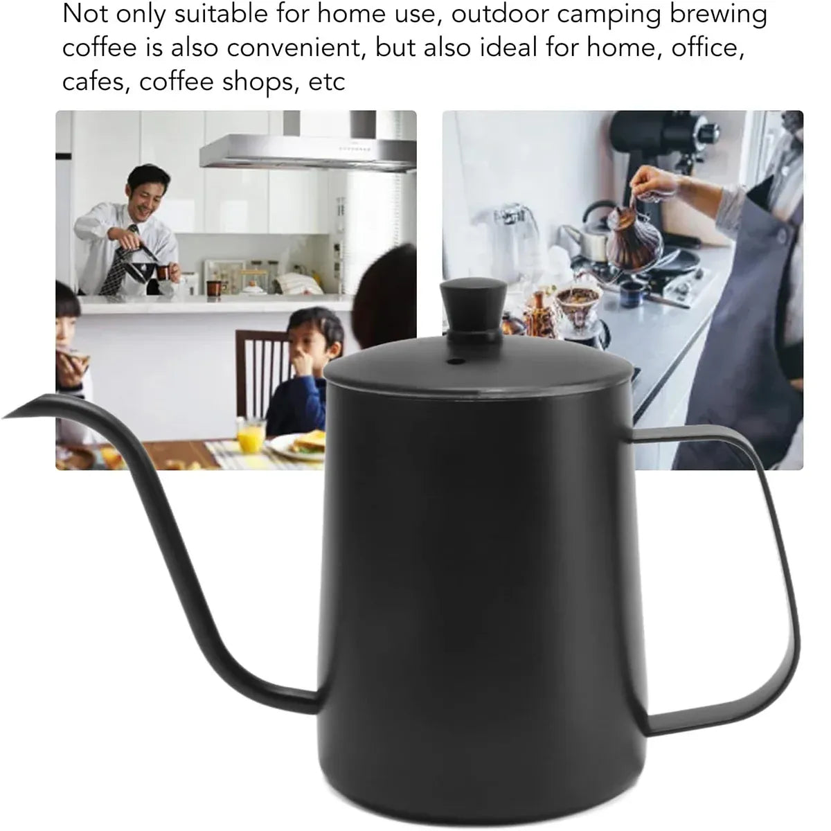 Hand Drip Coffee Pot Stainless Steel Fine Spout Hanging Ear Filter Cup Kettle - Silver