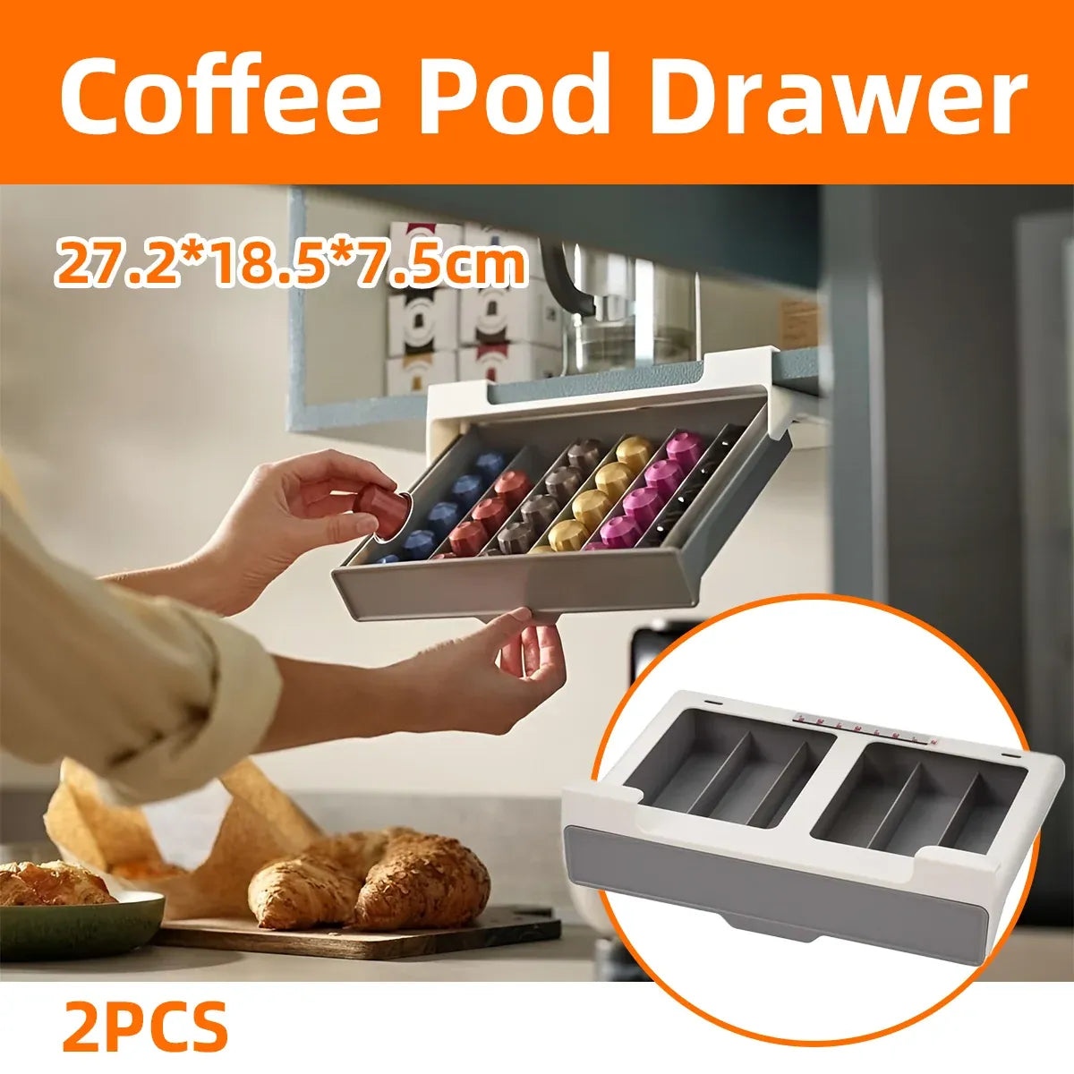 2PCS Coffee Pod Drawer Holder Organizer Large Capacity for K Cup Pods Storage