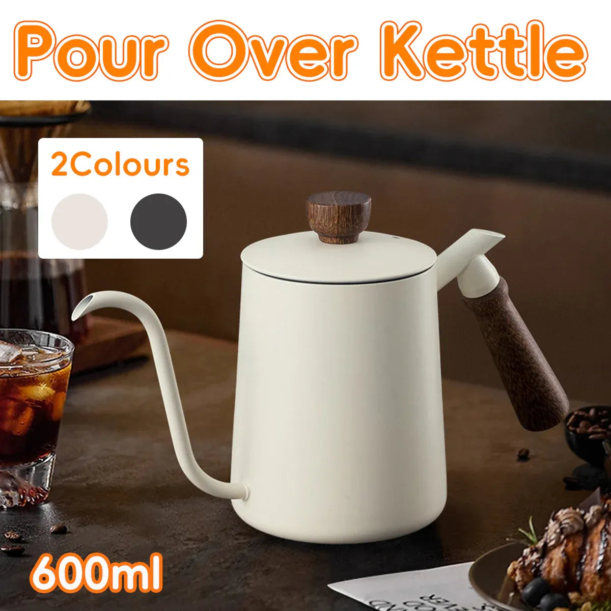 600ml Stainless Steel Coffee Pour Over Kettle Heat Resistant Home Café Brewing - Beige
