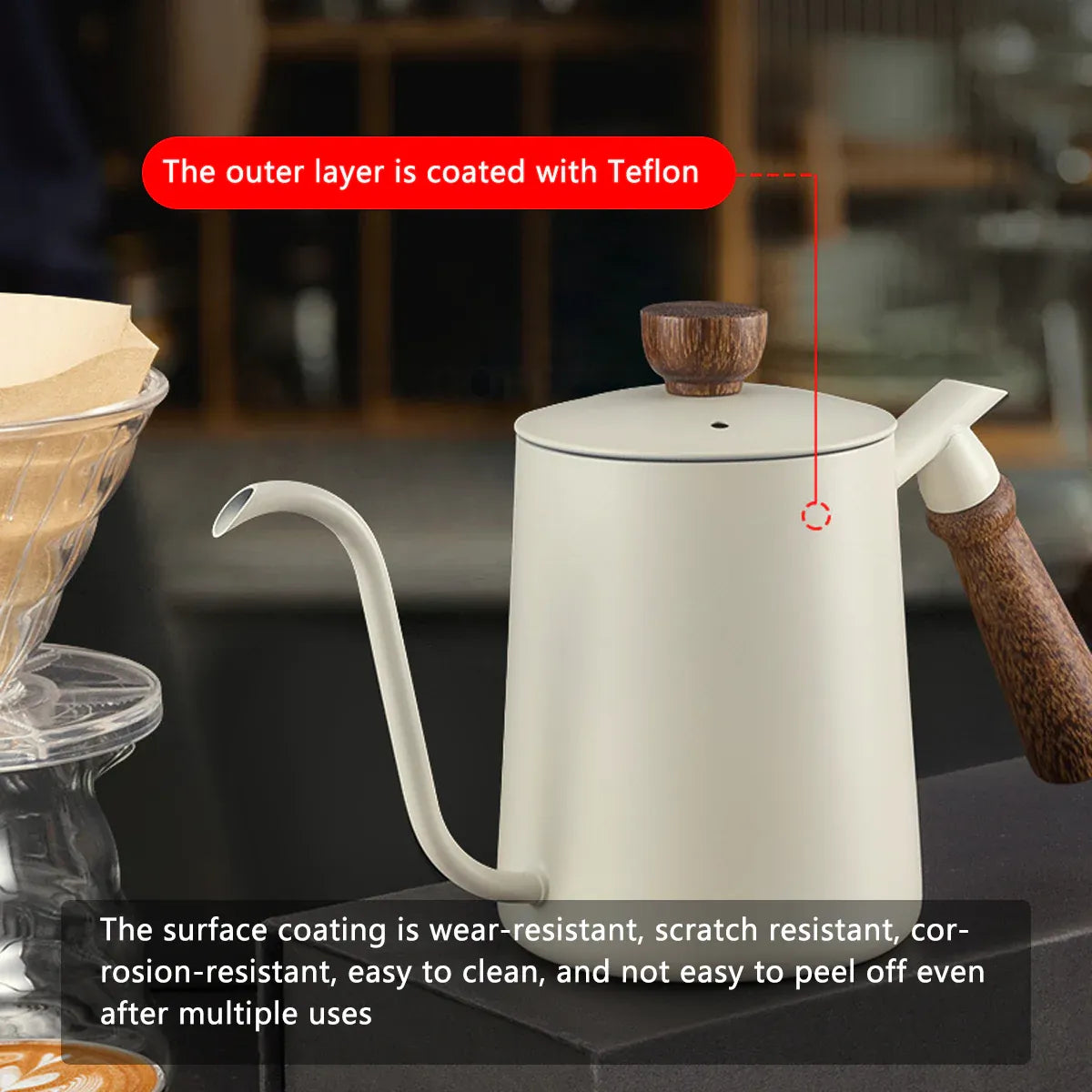 600ml Stainless Steel Coffee Pour Over Kettle Heat Resistant Home Café Brewing - Beige