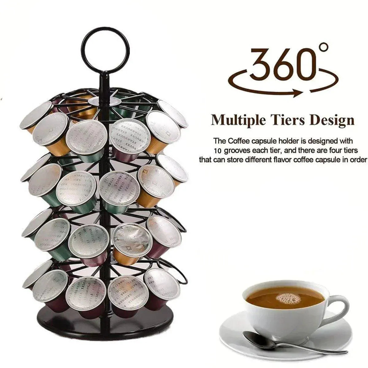 Coffee Capsule Organizer 360 Degree Rotating Holder Rack for 40 Pods Storage