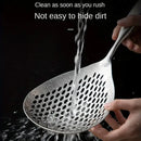 304 Stainless Steel Kitchen Colander Long Handle Noodle Dumpling Strainer Spoon - Yellow wood