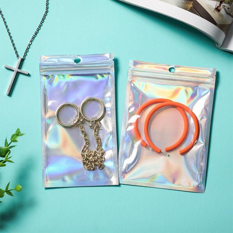 100/200X Iridescent Zip Bags for Food Storage & Holographic Makeup Pouch - 20*30cm 100PCS
