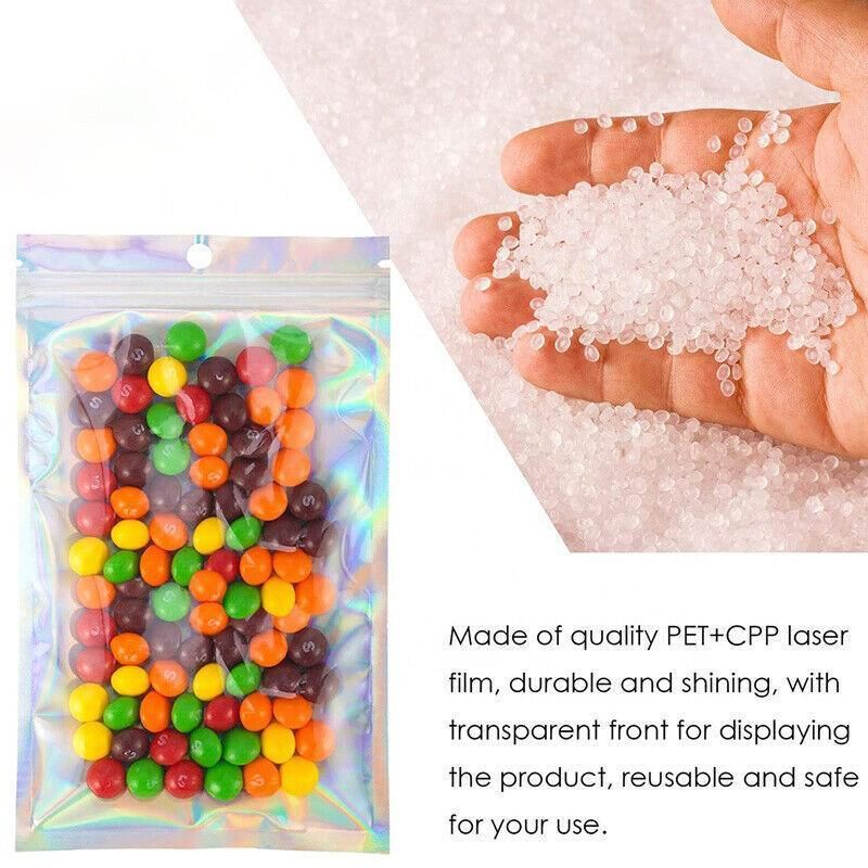 100/200X Iridescent Zip Bags for Food Storage & Holographic Makeup Pouch - 20*30cm 200PCS