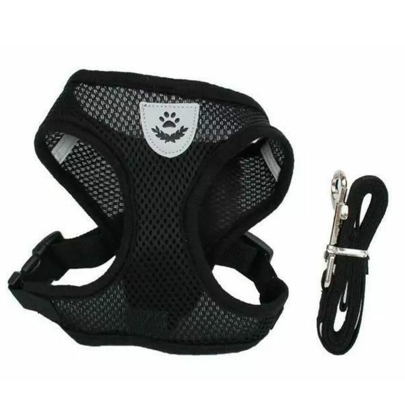 M Size Pet Dog Cat Puppy Soft Leash VEST Mesh Breathe Adjustable Harness Braces Clothes - Black