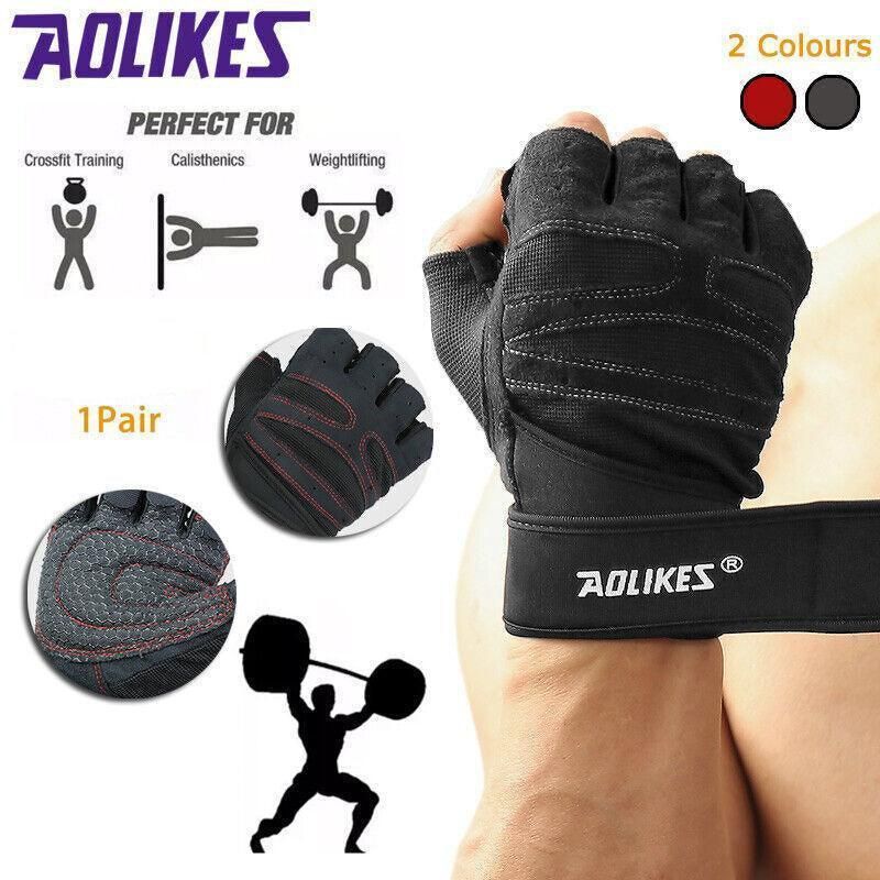 XL Size Aolikes Weight Lifting Gloves Gym Bodybuilding Fitness Workout Cycling Crossfit - One Pair Grey