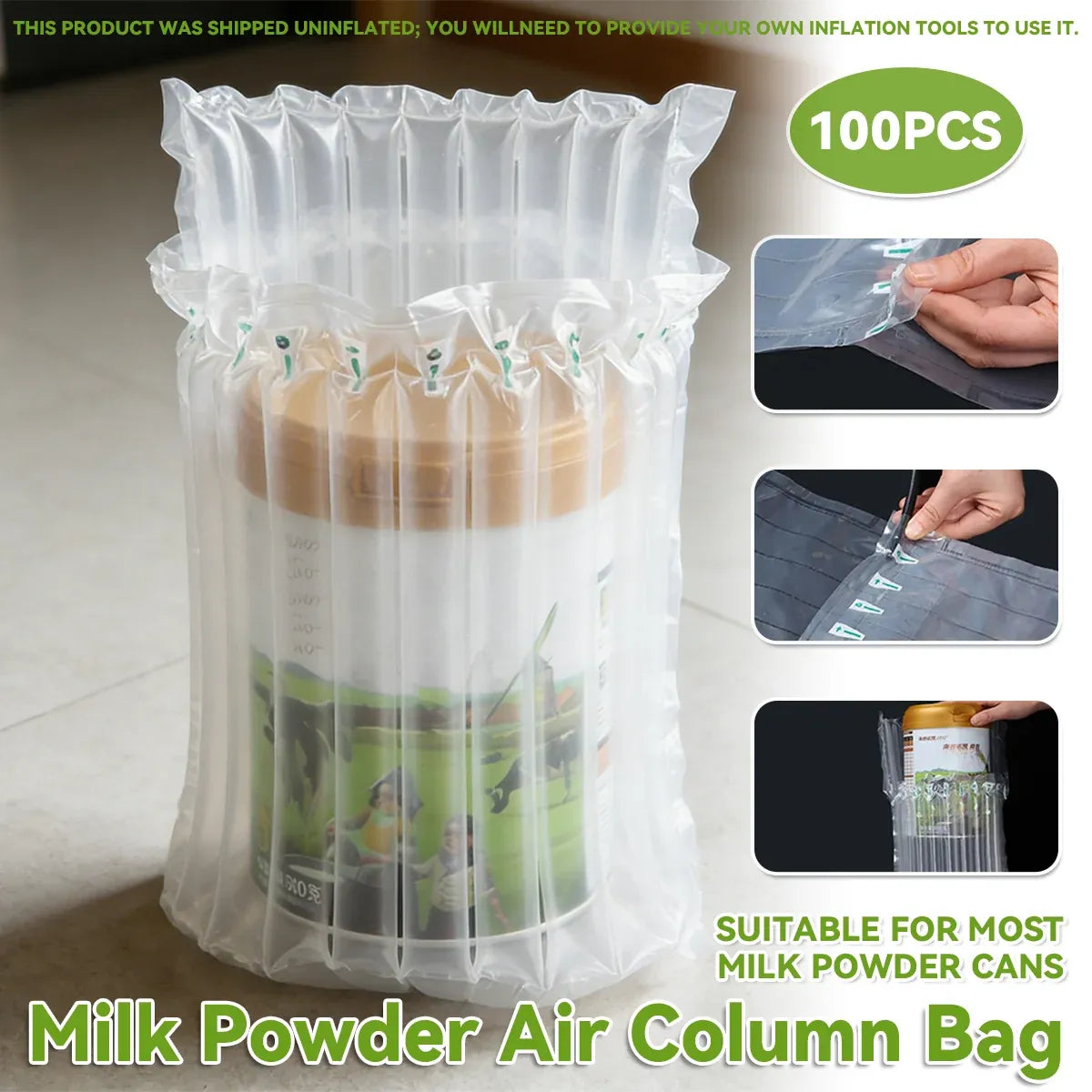 100PCS Air Column Protective Bags Shockproof Packaging for Milk Powder Cans