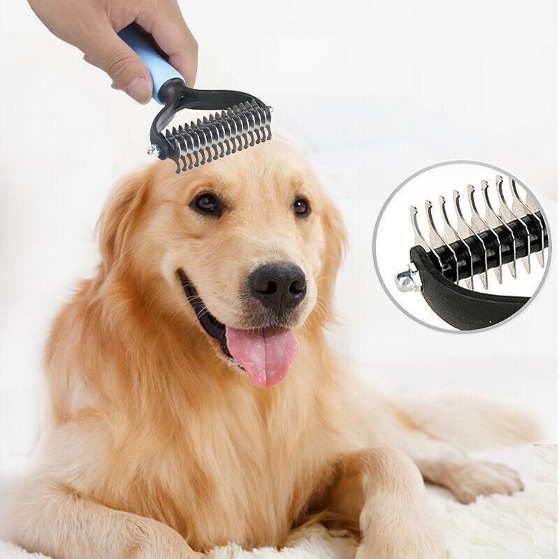 Small Dog Pet Cat Grooming Comb Brush Undercoat Rake Dematting Deshedding Trimmer - Blue