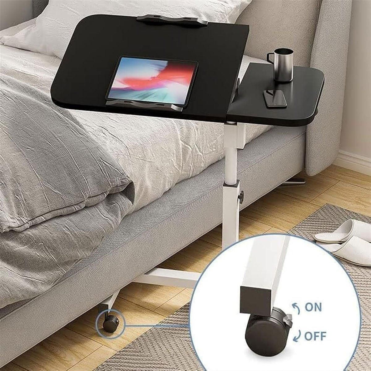 Adjustable Folding Computer Desk Stand Floor-Standing Movable Bedside Table - Black