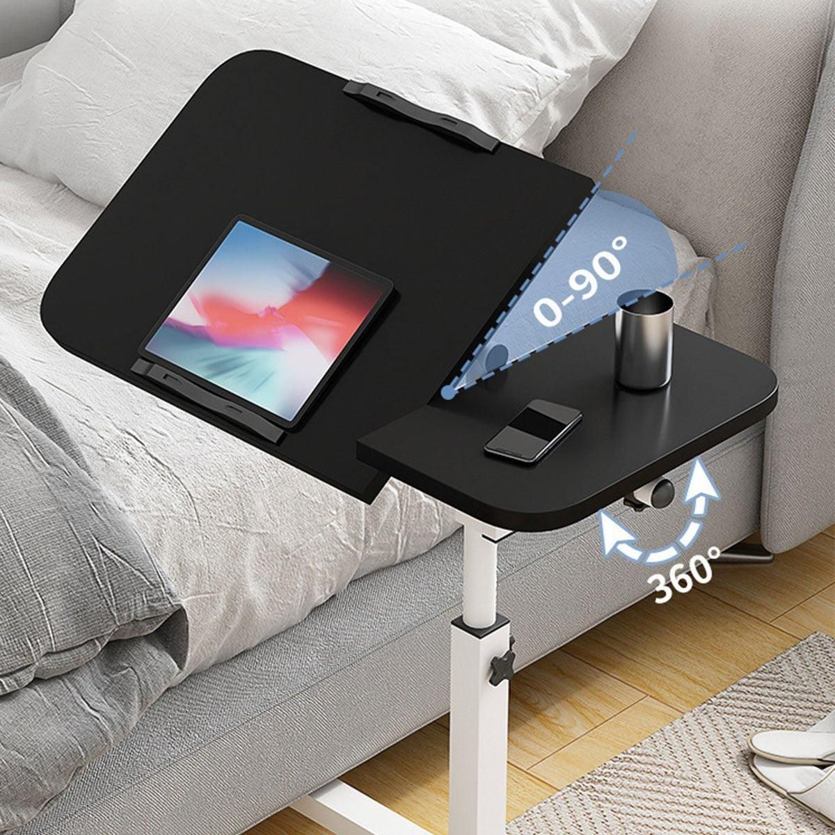 Adjustable Folding Computer Desk Stand Floor-Standing Movable Bedside Table - Black