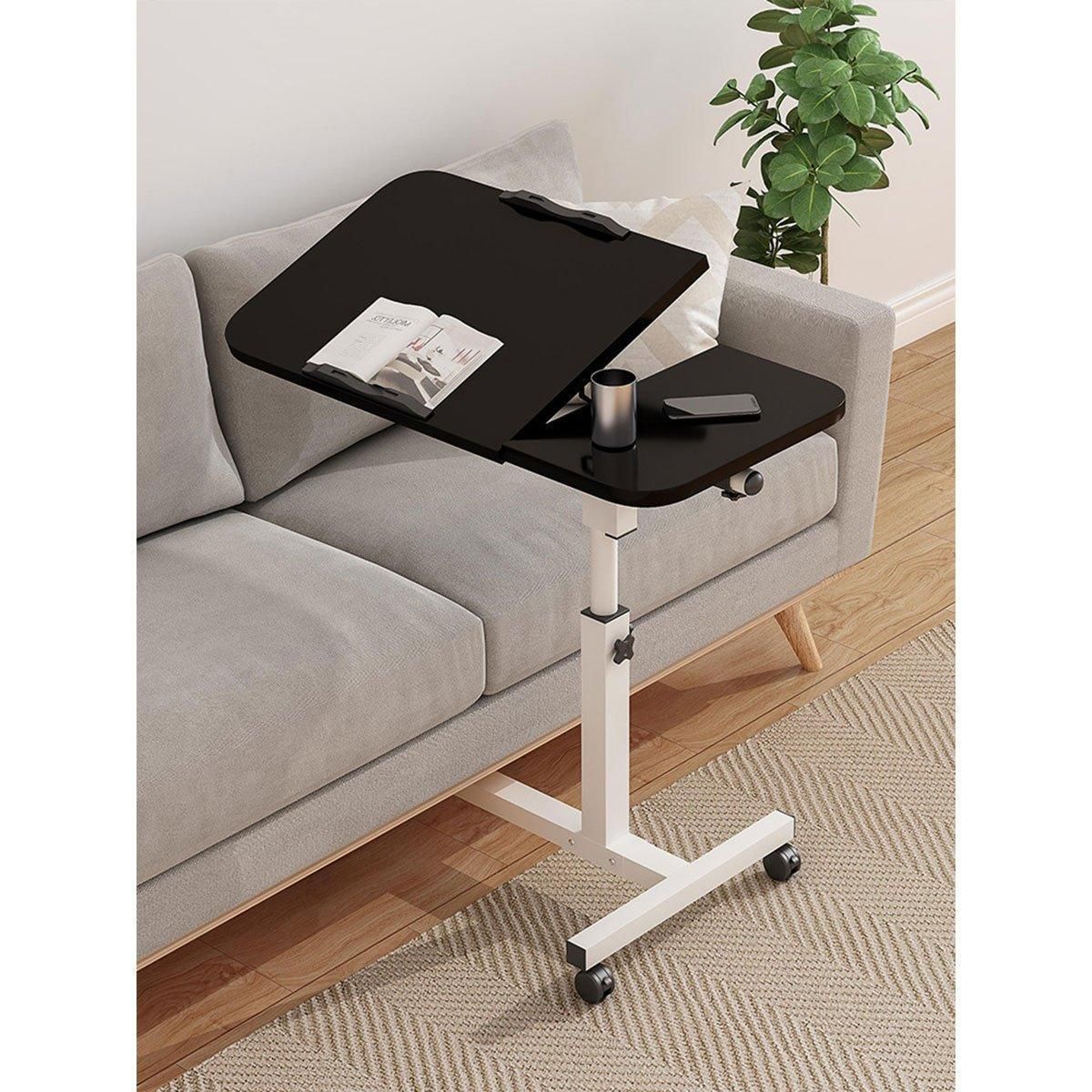 Adjustable Folding Computer Desk Stand Floor-Standing Movable Bedside Table - Black