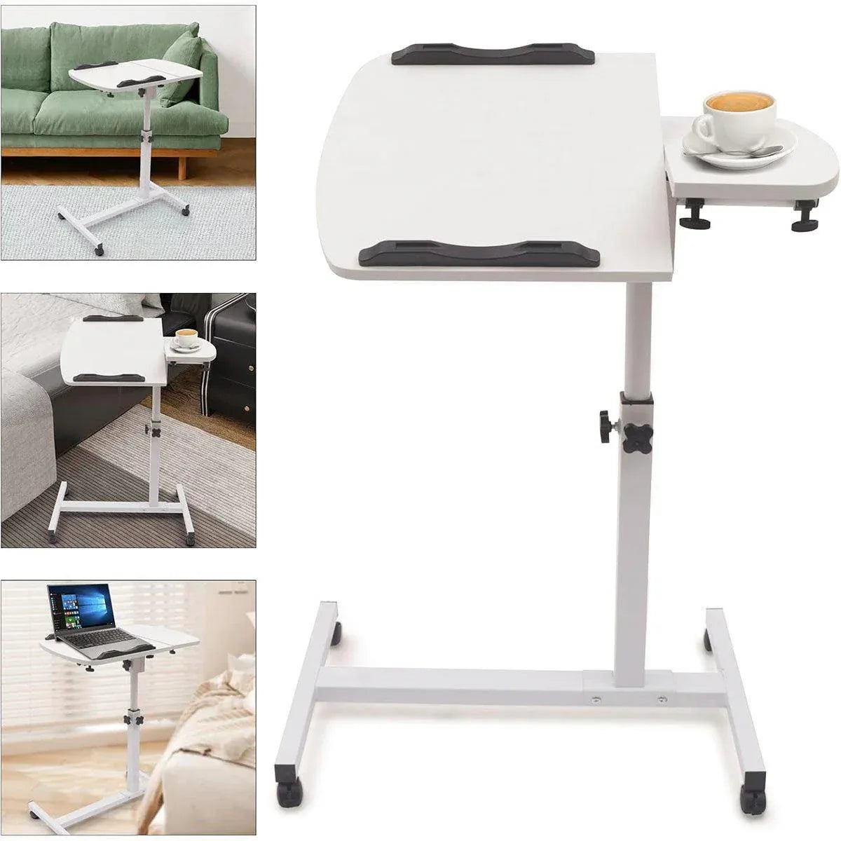 Adjustable Folding Computer Desk Stand Floor-Standing Movable Bedside Table - Black
